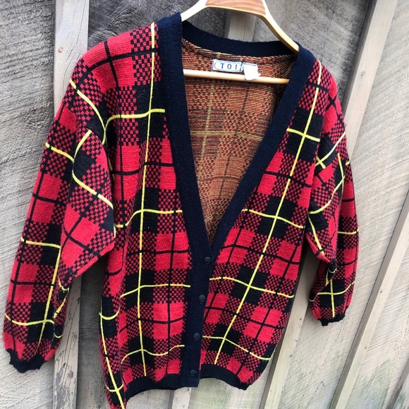vintage plaid cardigan sweater
